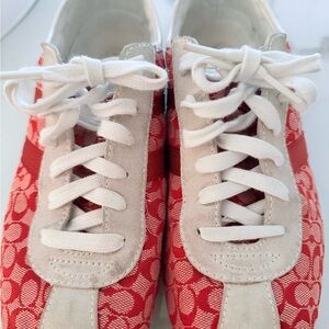 Classic Coach Red & White “C”Pattern Women's Sneakers